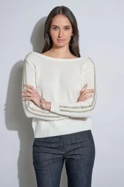 Elie Tahari Embellished Merino Cashmere Sweater- Tops & Sweaters