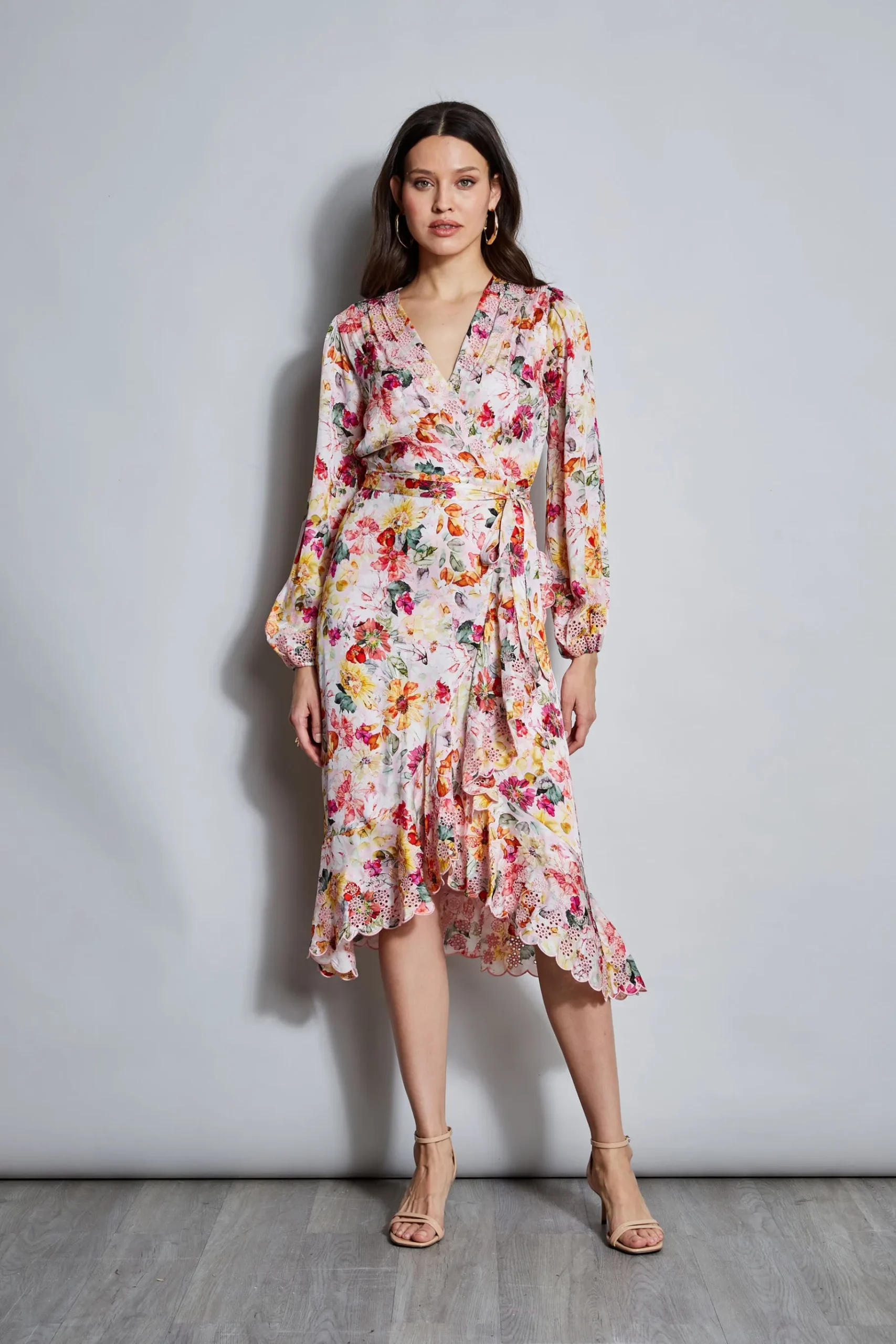 Elie Tahari Embroidered Floral Wrap Dress- Dresses & Jumpsuits|Long Sleeve Dresses