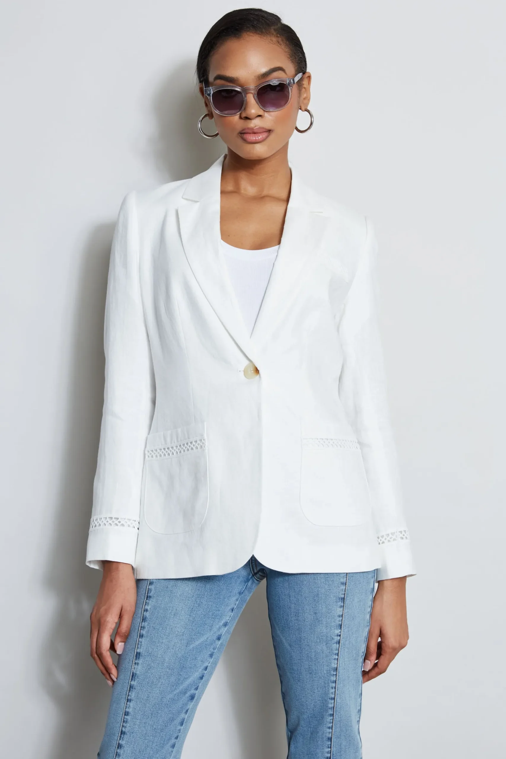 Elie Tahari Embroidered Linen Blazer- Jackets & Blazers
