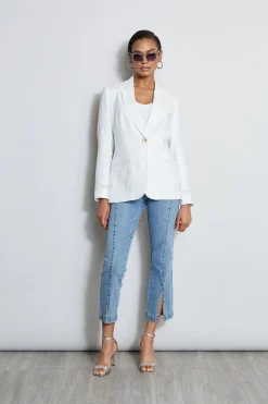 Elie Tahari Embroidered Linen Blazer- Jackets & Blazers