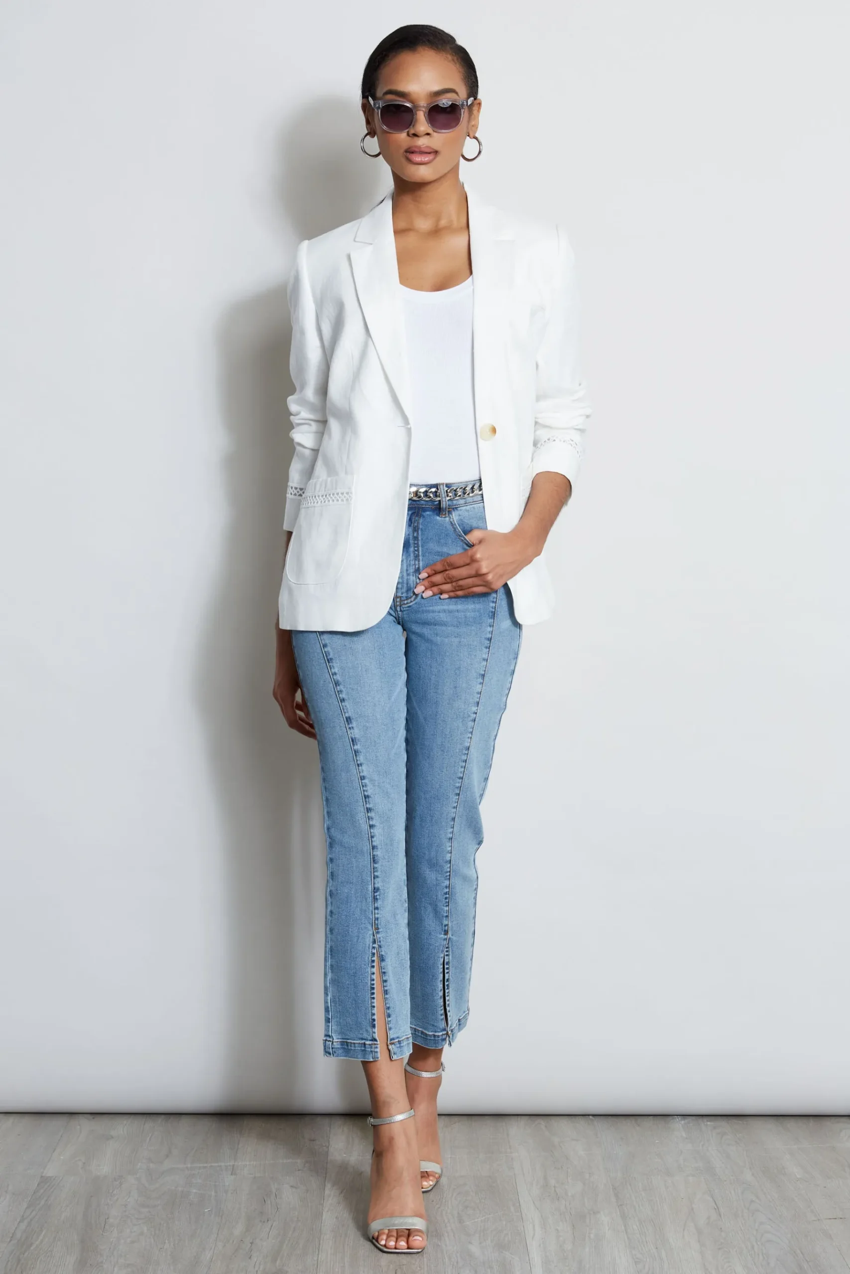Elie Tahari Embroidered Linen Blazer- Jackets & Blazers