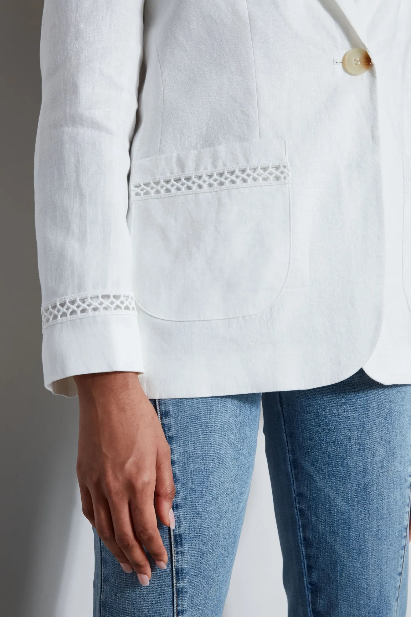 Elie Tahari Embroidered Linen Blazer- Jackets & Blazers