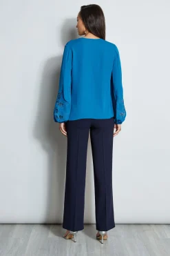 Elie Tahari Embroidered Long Sleeve Shirt- Tops & Sweaters