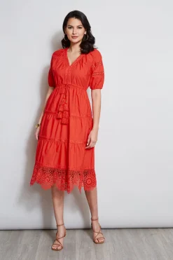 Elie Tahari Embroidered Short Sleeve Dress- Dresses & Jumpsuits|Short Sleeve Dresses