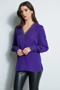 Elie Tahari Embroidered Silk Shirt- Tops & Sweaters