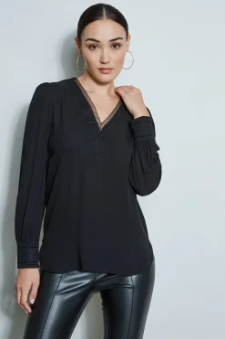 Elie Tahari Embroidered Silk Shirt- Tops & Sweaters
