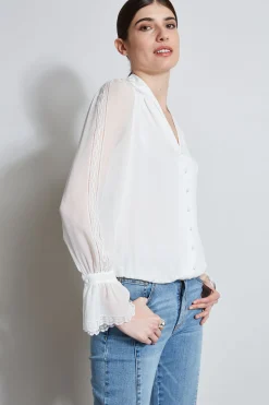 Elie Tahari Embroidered Sleeve Blouson Shirt- Tops & Sweaters