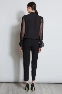 Elie Tahari Embroidered Sleeve Blouson Shirt- Tops & Sweaters