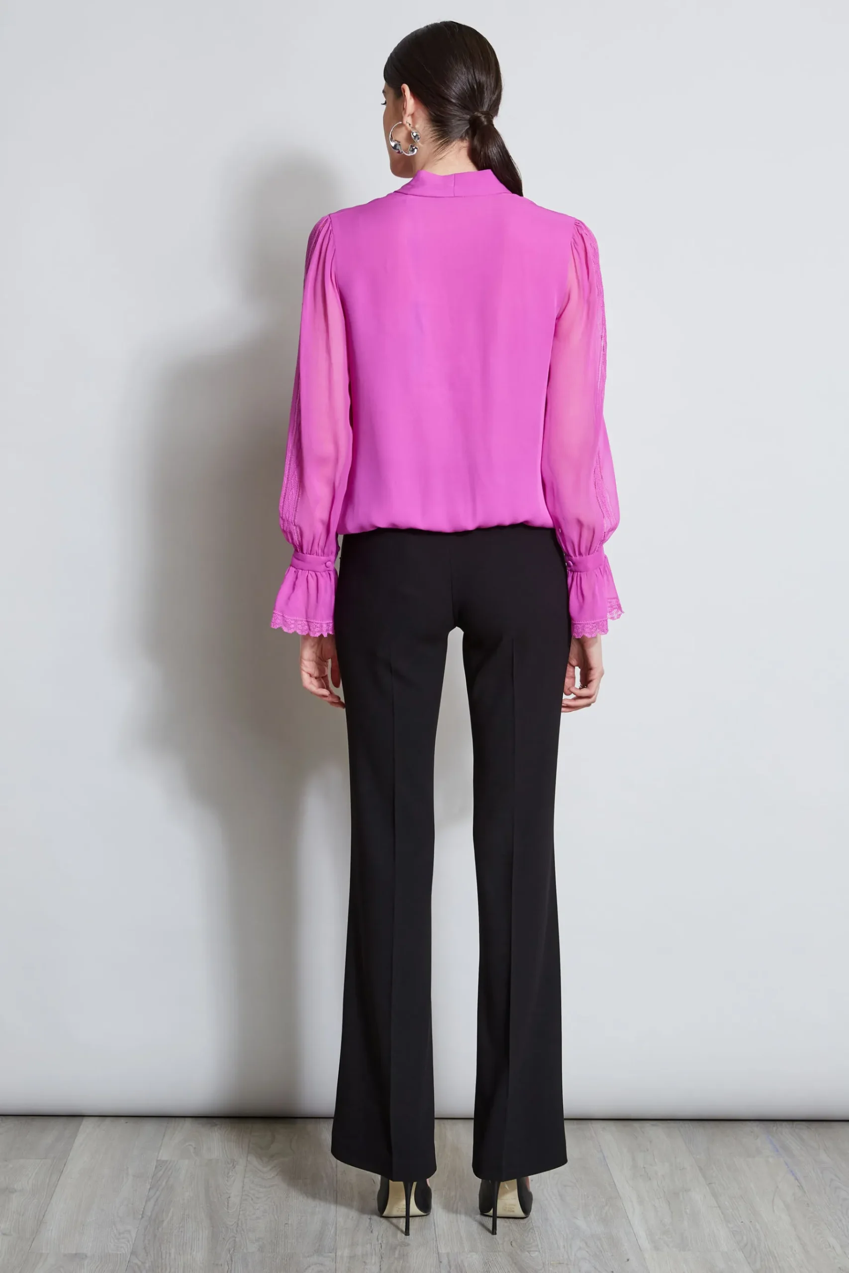 Elie Tahari Embroidered Sleeve Blouson Shirt- Tops & Sweaters