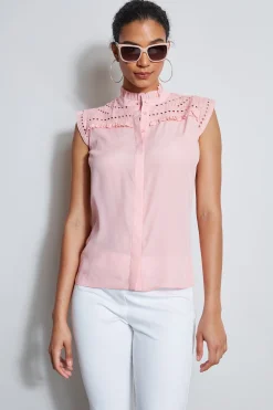 Elie Tahari Embroidered Sleeveless Shirt- Tops & Sweaters