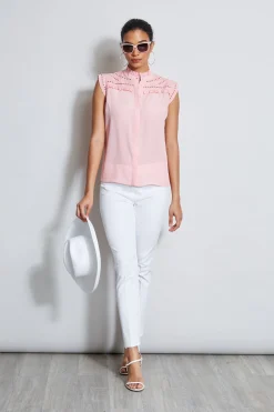 Elie Tahari Embroidered Sleeveless Shirt- Tops & Sweaters