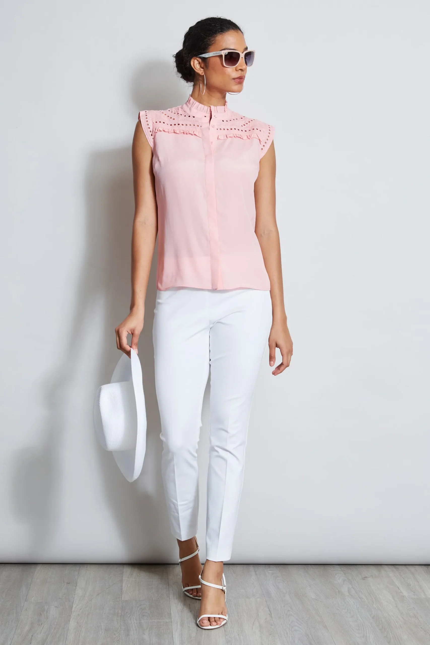 Elie Tahari Embroidered Sleeveless Shirt- Tops & Sweaters
