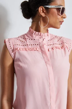 Elie Tahari Embroidered Sleeveless Shirt- Tops & Sweaters