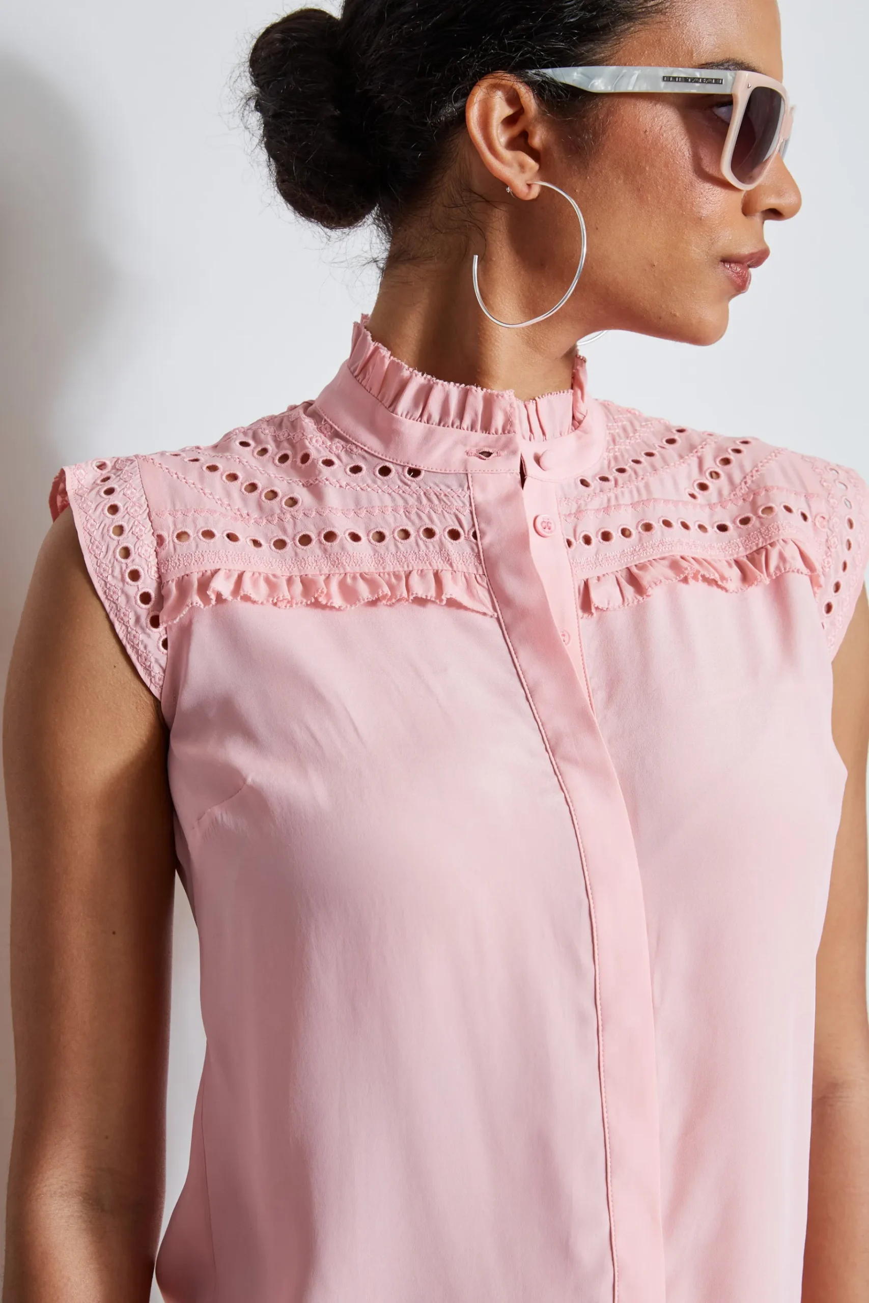 Elie Tahari Embroidered Sleeveless Shirt- Tops & Sweaters