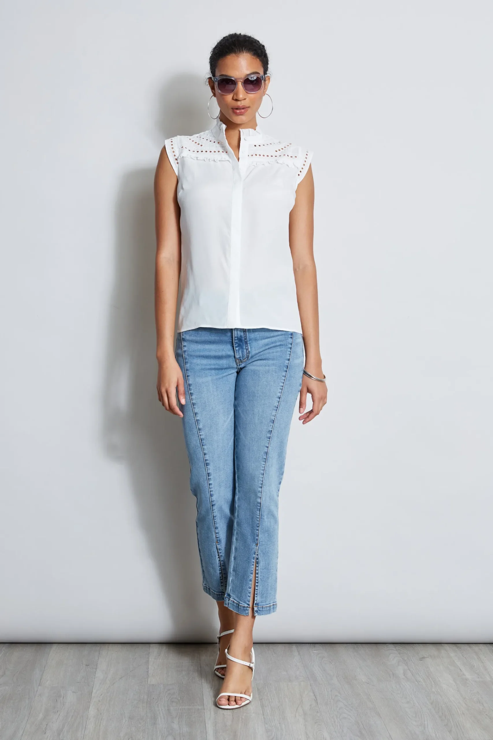 Elie Tahari Embroidered Sleeveless Shirt- Tops & Sweaters
