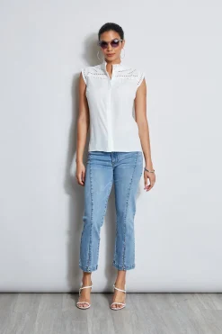 Elie Tahari Embroidered Sleeveless Shirt- Tops & Sweaters