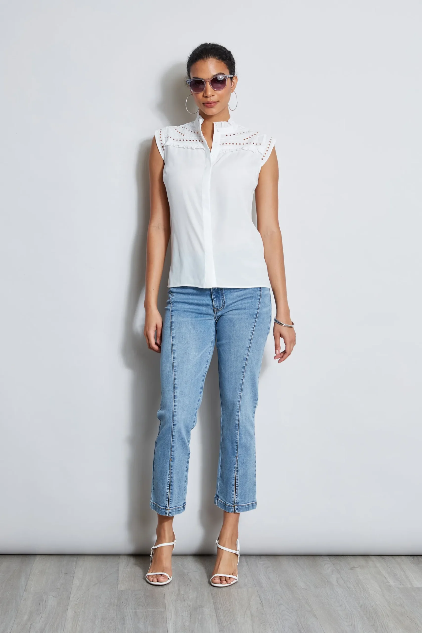 Elie Tahari Embroidered Sleeveless Shirt- Tops & Sweaters