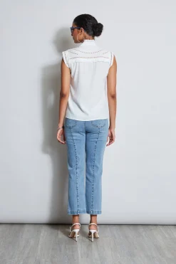Elie Tahari Embroidered Sleeveless Shirt- Tops & Sweaters