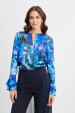 Elie Tahari Etched Garden Printed Shirt- Tops & Sweaters