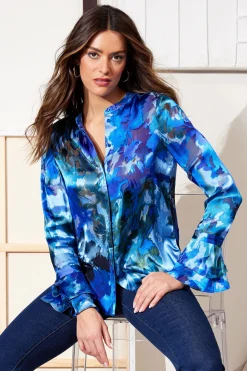 Elie Tahari Etched Garden Printed Shirt- Tops & Sweaters