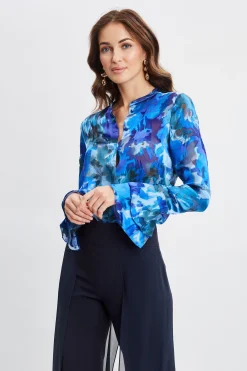 Elie Tahari Etched Garden Printed Shirt- Tops & Sweaters