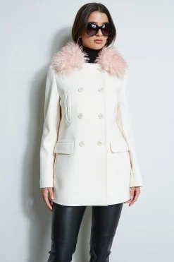 Elie Tahari Faux Fur Collar Peacoat- Coats
