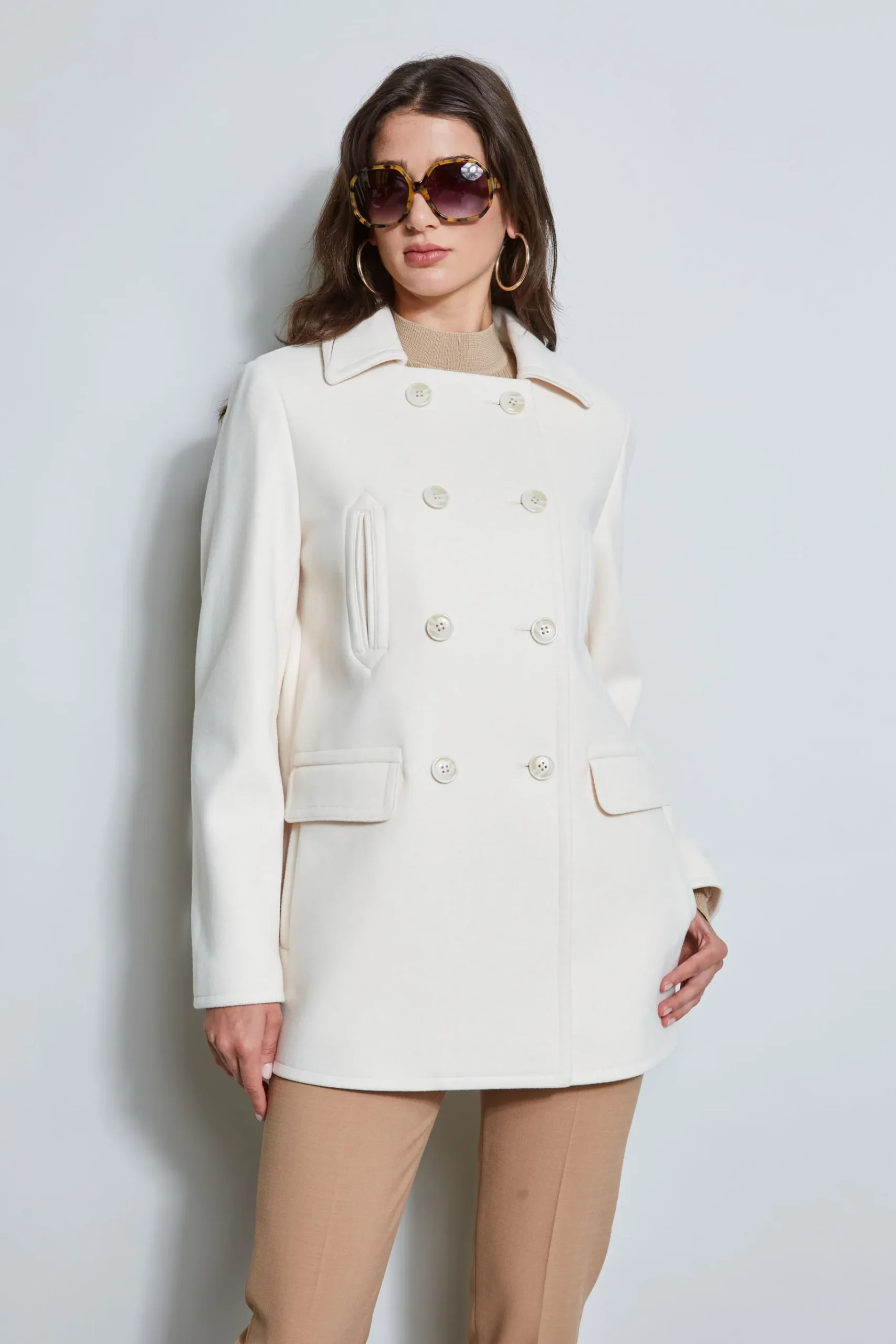 Elie Tahari Faux Fur Collar Peacoat- Coats