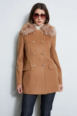 Elie Tahari Faux Fur Collar Peacoat- Coats