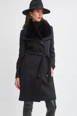 Elie Tahari Faux Fur Collar Wool Wrap Coat- Coats