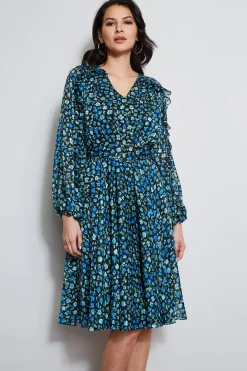 Elie Tahari Floral Long Sleeve Belted Dress- Dresses & Jumpsuits|Long Sleeve Dresses