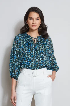 Elie Tahari Floral Neck Tie Shirt- Tops & Sweaters