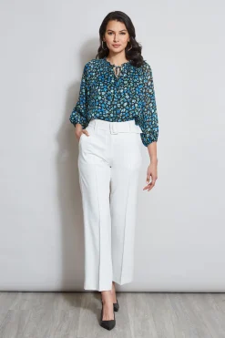 Elie Tahari Floral Neck Tie Shirt- Tops & Sweaters