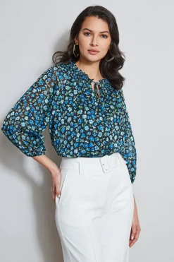 Elie Tahari Floral Neck Tie Shirt- Tops & Sweaters
