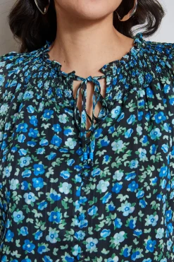 Elie Tahari Floral Neck Tie Shirt- Tops & Sweaters