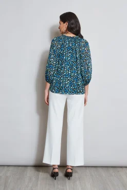 Elie Tahari Floral Neck Tie Shirt- Tops & Sweaters