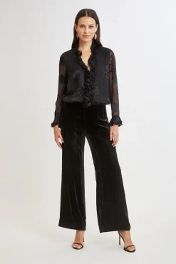 Elie Tahari Floral Satin Burnout Blouson Shirt- Tops & Sweaters