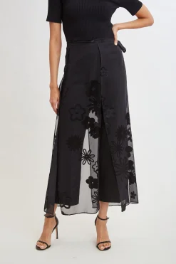 Elie Tahari Floral Satin Burnout Overlay Pant- Bottoms