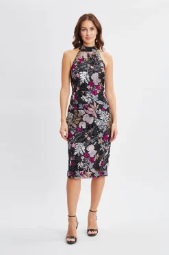 Elie Tahari Floral Sequin Halter Dress- Dresses & Jumpsuits