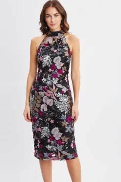 Elie Tahari Floral Sequin Halter Dress- Dresses & Jumpsuits