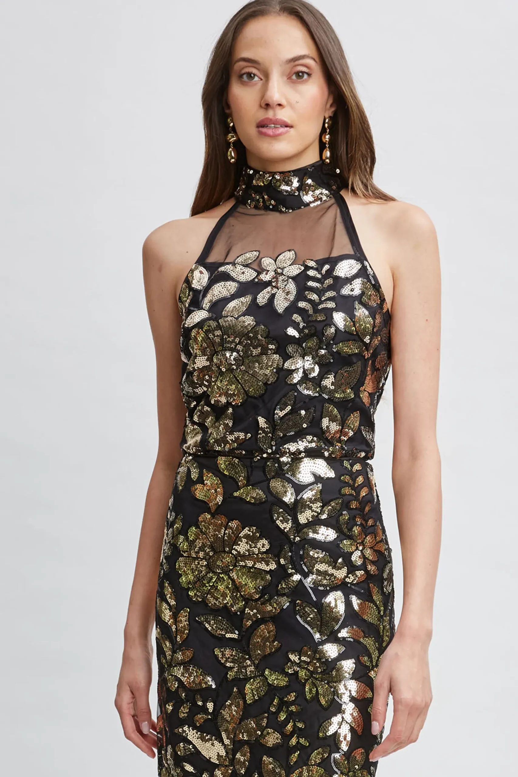 Elie Tahari Floral Sequin Halter Top- Tops & Sweaters