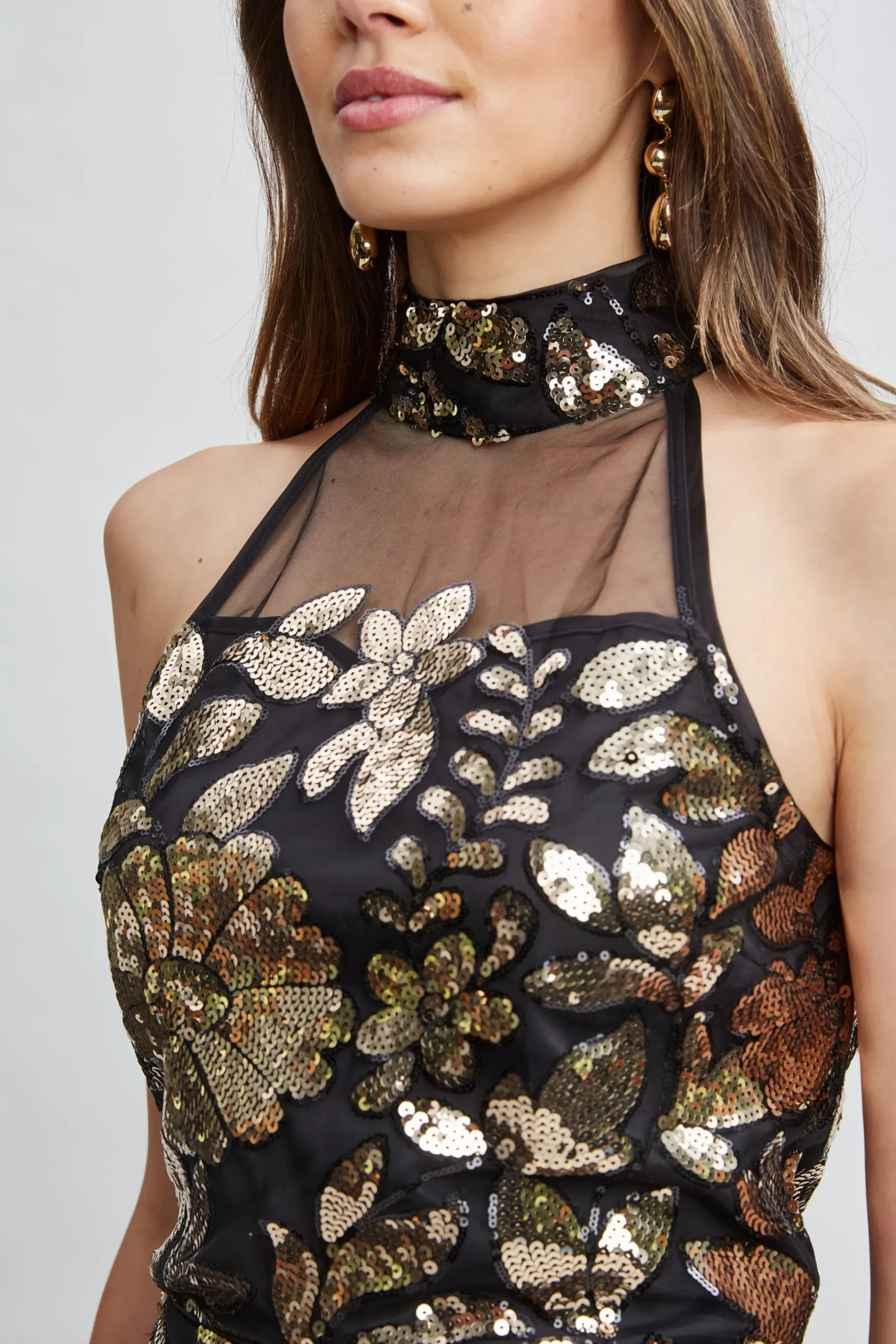 Elie Tahari Floral Sequin Halter Top- Tops & Sweaters