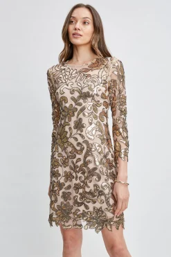 Elie Tahari Floral Sequin Long Sleeve Dress- Dresses & Jumpsuits