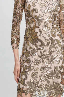 Elie Tahari Floral Sequin Long Sleeve Dress- Dresses & Jumpsuits