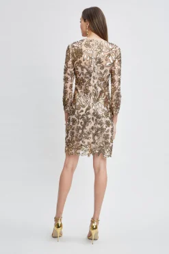 Elie Tahari Floral Sequin Long Sleeve Dress- Dresses & Jumpsuits