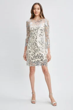 Elie Tahari Floral Sequin Long Sleeve Dress- Dresses & Jumpsuits