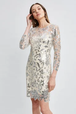 Elie Tahari Floral Sequin Long Sleeve Dress- Dresses & Jumpsuits