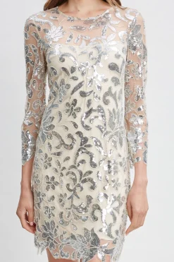 Elie Tahari Floral Sequin Long Sleeve Dress- Dresses & Jumpsuits