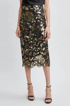 Elie Tahari Floral Sequin Midi Skirt- Bottoms