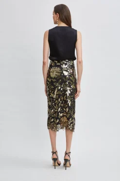 Elie Tahari Floral Sequin Midi Skirt- Bottoms
