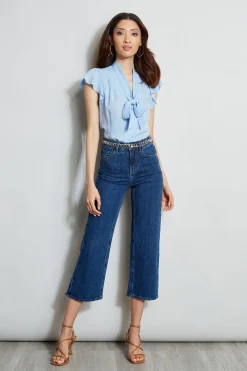 Elie Tahari Flutter Sleeve Tie Shirt- Tops & Sweaters